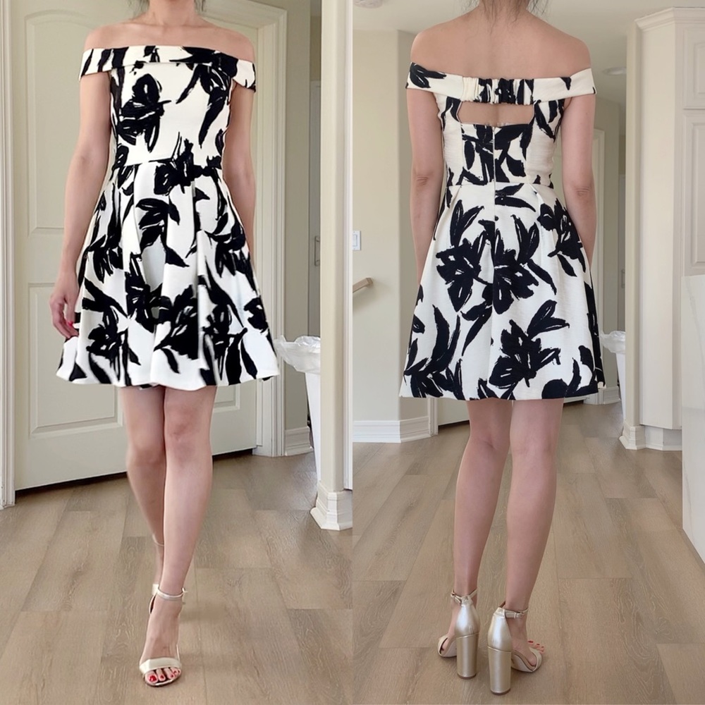 SPOTLIGHT BY WAREHOUSE Pretty Floral Black & White Casual Dress